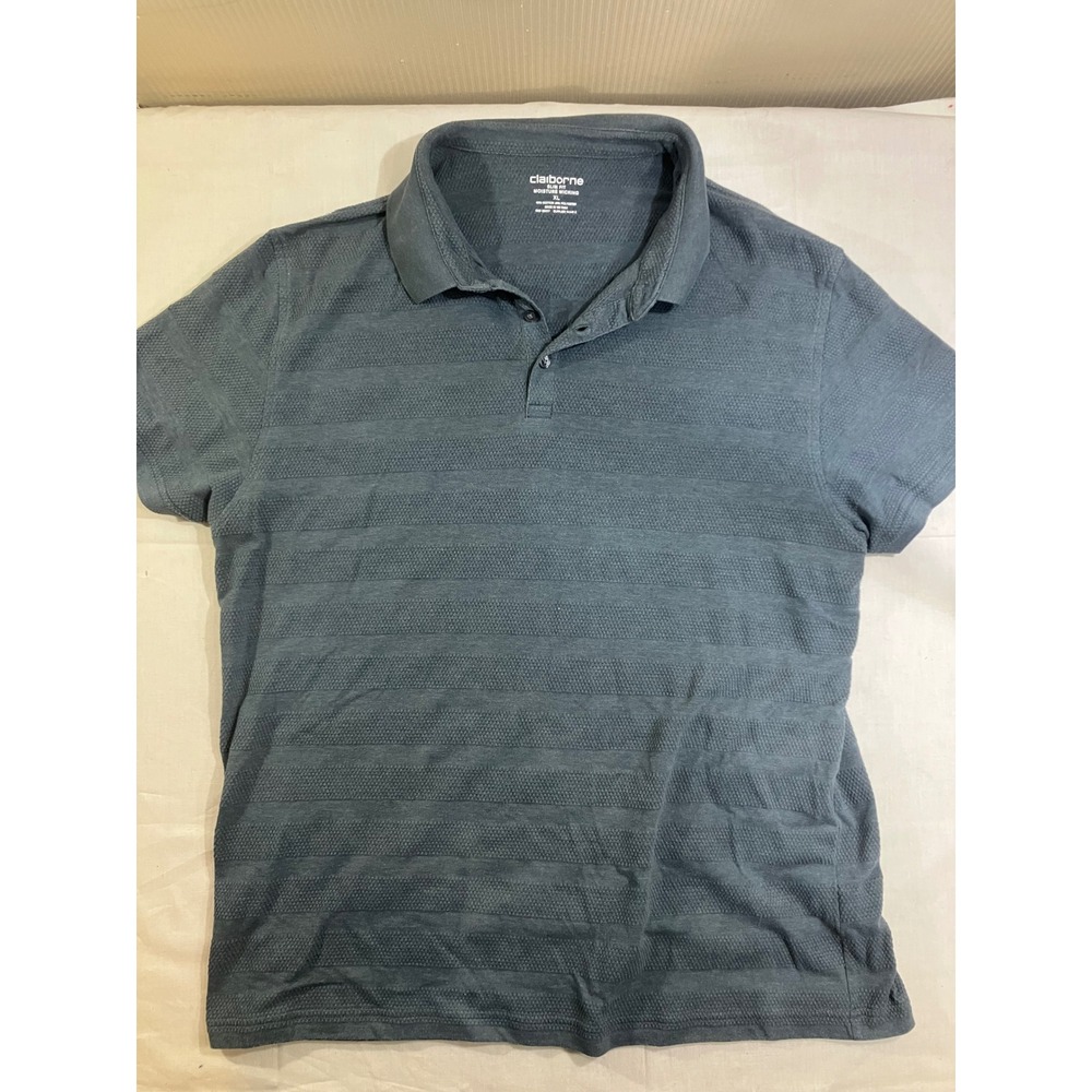 Claiborne Mens Slim Fit Moisture Wicking Polo Shirt XL Gray Blue Textured Stripe